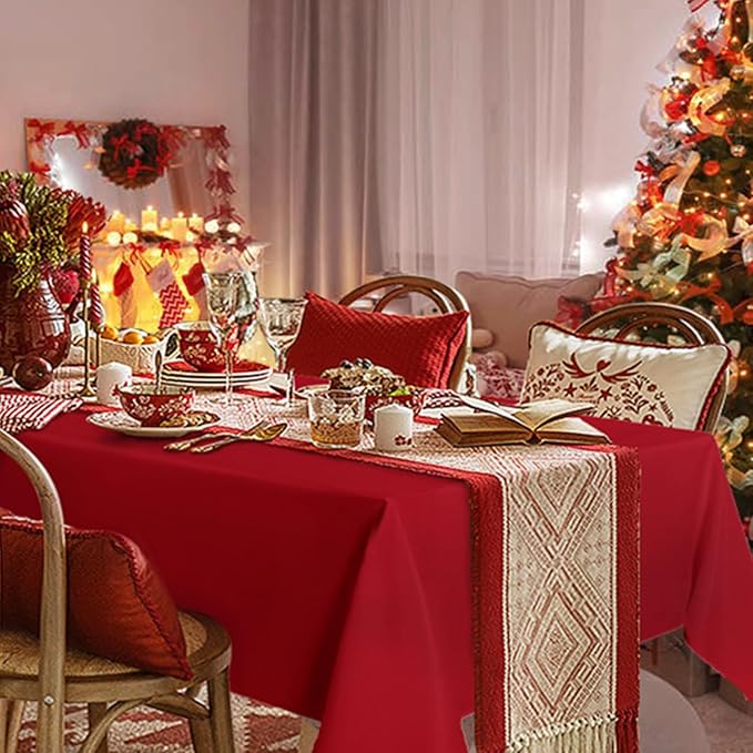 sancua Square Tablecloth - 60 x 60 Inch - Water Resistant Spill Proof Washable Polyester Table Cloth, Decorative Fabric Table Cover for Dining Tables, Buffet Parties, Christmas Red-Ruum Studio Home