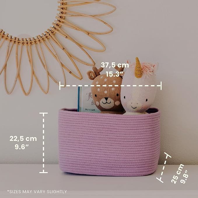 OrganiHaus Woven Storage Baskets for Organizing, Cotton Rope Organizer Bins for Shelves, Closet & Nursery, Dog Toy Basket, Decorative Bins for Toys, Towels & Books - 15x10x9, Purple-Ruum Studio Home