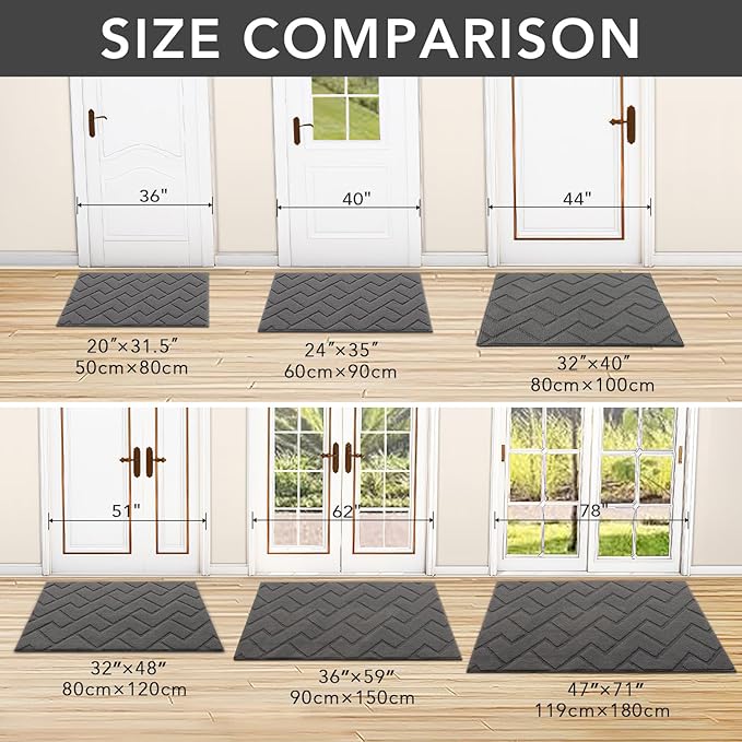 hicorfe Indoor Doormat, Odor-Free Door mat, Non Slip Door Mats 20"x31.5" Absorbent Resist Dirt Entrance Inside Floor Mats for Entryway Washable Low-Profile (Grey)-Ruum Studio Home