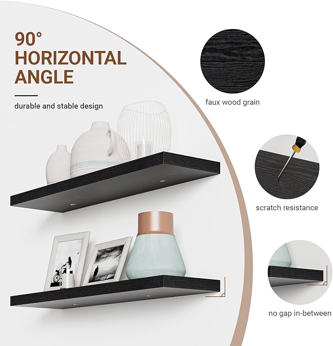 Heimlove 40 Inches Floating Shelves for Wall,9.3" Deep Black Long Floating Shelves Set of 2,Large Display & Storage Shelf,Wall Shelf for Bathroom Bedroom Living Room Kitchen Office-Ruum Studio Home