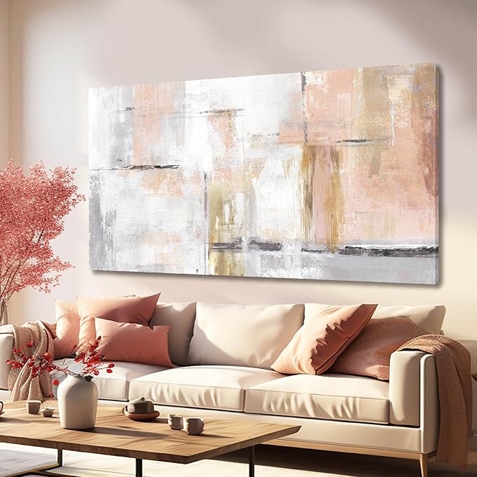 SOUGUAN Canvas wall Art Gold Wall Decor Bedroom Pink Pictures Wall Decoration Artwork Abstract Wall Art large Modern Painting Pictures for Living Room Home Kitchen Office (30x60, Pink)-Ruum Studio Home