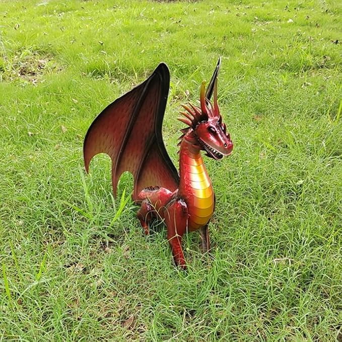 Decorative Red Dragon Figurine, Crackle The Dragon Statue, Patio Garden Porch Courtyard Decor-Ruum Studio Home