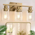 3 Light Bathroom Light Fixtures, Brass Vanity Lights for Bathroom with Clear Glass Shades, Modern Bathroom Wall Sconces for Mirror Living Room Cabinet-Ruum Studio Home