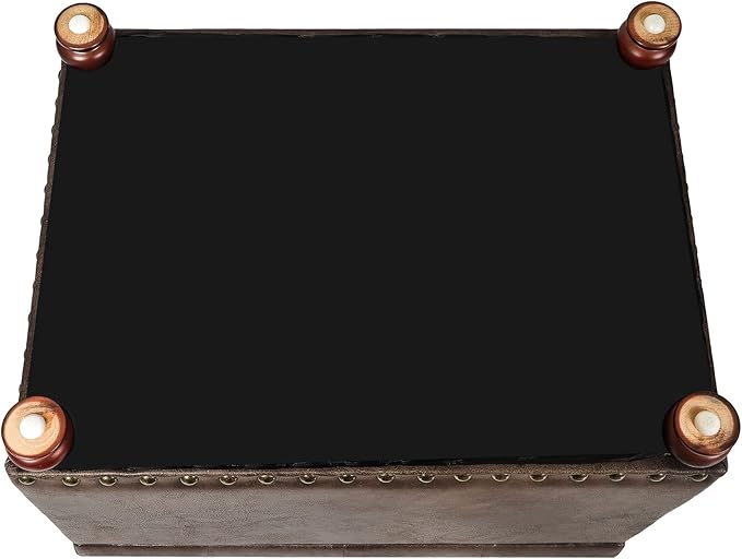 24'' Leather Ottoman with Storage Rectangle Foot Rest Ottomans Stool for Living Room(Brown,Leather Texture)-Ruum Studio Home