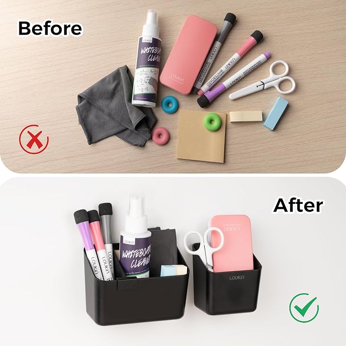 loukin Magnetic & Adhesive Dry Erase Marker Holder with Diver, 1 Small + 1 Mini, Magnetic Storage Organizer for Whiteboard or Refrigerators (Black)-Ruum Studio Home
