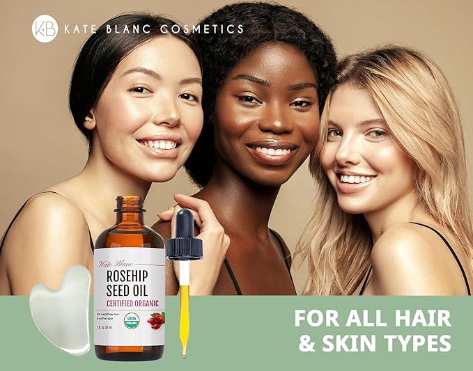 Kate Blanc Cosmetics Rosehip Oil for Face with Stainless Gua Sha (1oz, Organic, Pure, Cold Pressed) Rosehip Seed Face Oil for Gua Sha Massage-Ruum Studio Home