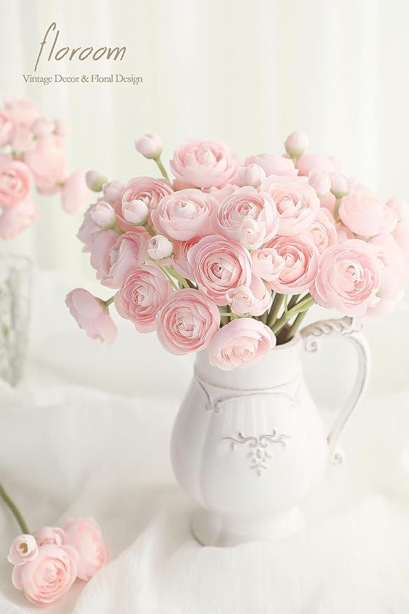 Floroom Ranunculus Artificial Flowers 18 Pcs Blush Faux Silk Mini Ranunculus Bulk Fake Wedding Filler Flowers for DIY Pink Bouquets, Centerpieces, Bridal Shower Decorations & Arrangements-Ruum Studio Home