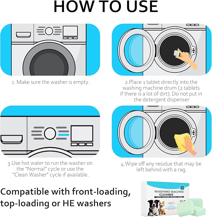 Washing Machine Cleaner 48 Pack-24 Month Supply,Cleaning Tablets Formulated for Pet Owners for He,Easy Pet Hair Remover for Laundry.Top & Front Load Washer.Septic Safe.-Ruum Studio Home
