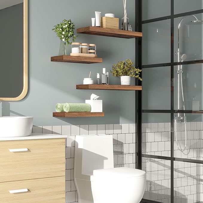 HOOBRO Floating Shelves for Wall, Wall Mounted Shelf Set of 2, 15.7" Hanging Shelf with Invisible Brackets, for Wall in Bathroom, Bedroom, Toilet, Kitchen, Living Room, Office, Rustic Brown BF40BJ01-Ruum Studio Home