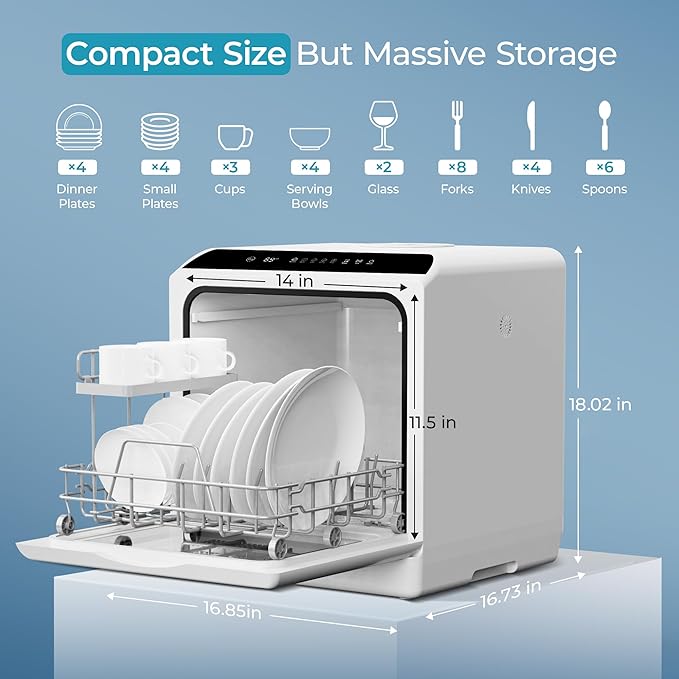 EUHOMY Mini Portable Dishwasher Countertop Compact Dishwashers, Tabletop Small Dishwasher with 5L Built-in Water Tank with 6 Modes and Baby Care for Apartments& RVs, No Hookup Needed-Ruum Studio Home