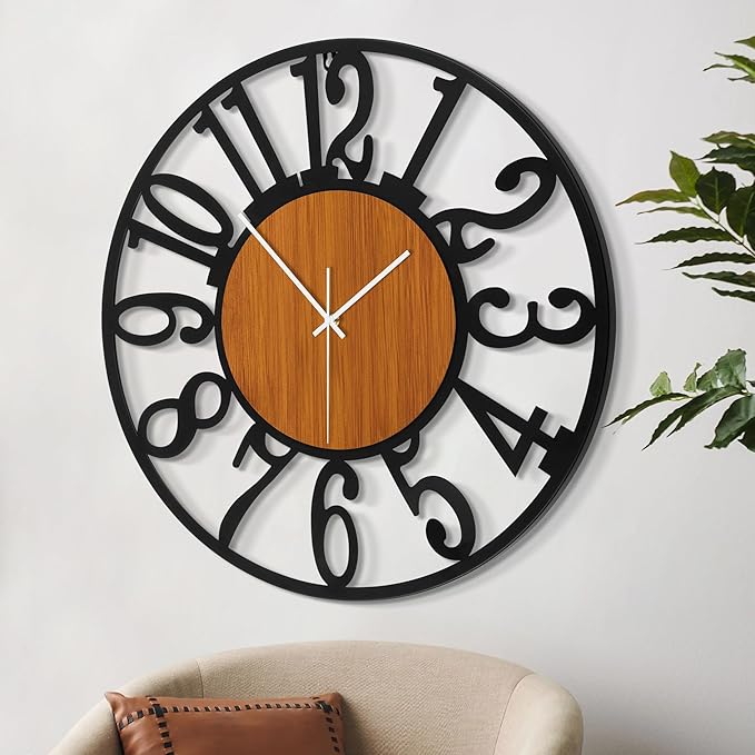 LEIKE 32" Oversized Large Wall Clocks,Silent,Non Ticking,Battery Operated Modern Round Big Wood Decorative Metal Wall Clock for Living Room, Bedroom,Kitchen,Farmhouse,Office Decor - Black,32 Inch-Ruum Studio Home