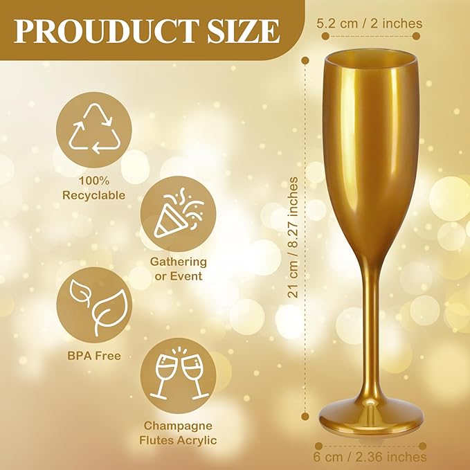 XUWAIDSGN Acrylic Champagne Flutes Toasting Glasses Unbreakable Mimosa Bar Reusable Wine Glasses Vintage Champagne Flutes Stemmed Drinking Cups 5.4 OZ for Christmas Birthday (24, Gold)-Ruum Studio Home