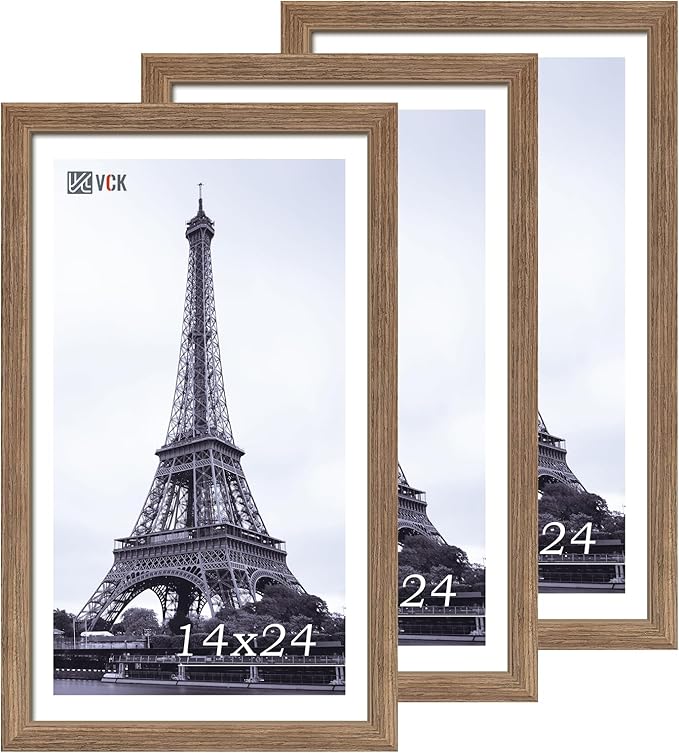 VCK 14x24 Frame Set of 3 - Brown Walnut, Natural Textured Solid Wood Picture Poster Frame, Wall Gallery Frame-Ruum Studio Home