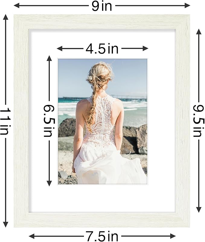 Vittanly 8x10 Picture Frames Set of 9, Shatter Resistant Plexiglass, Display 5x7 Pictures with Mat or 8x10 without Mat, Photo Frames for Wall or Tabletop, Engineered Wood, Whitemist-Ruum Studio Home