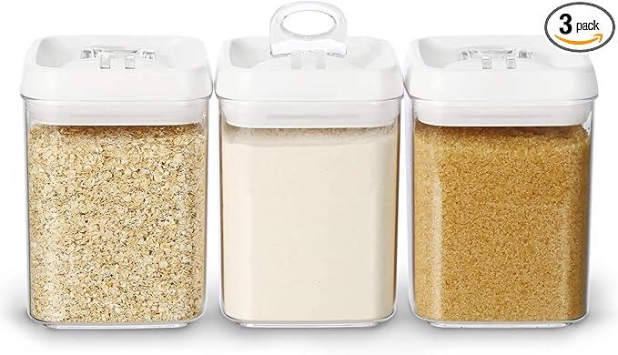 Felli Flip Tite Food Storage Containers With Lid 5" LARGE Airtight Ring Lock Flip Top, Square Acrylic Canister Jar for Rice Sugar Flour Protein Powder, Kitchen Pantry Organizer, Gift Set (1.8qt)-Ruum Studio Home