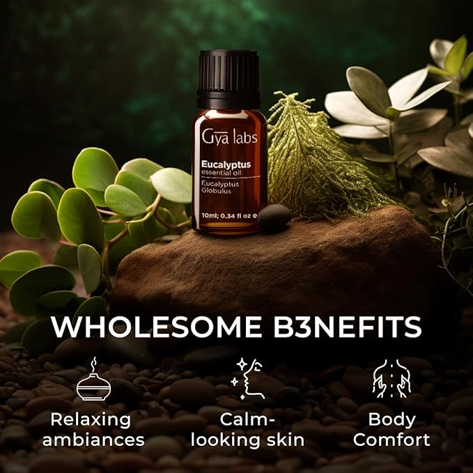 Gya Labs Eucalyptus Essential Oil for Diffuser - 0.34 Fl Oz - 100% Pure Natural Eucalyptus Oil for Skin, Humidifier, Candle Making & Aromatherapy - Fresh, Cooling Scent-Ruum Studio Home