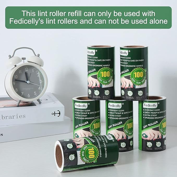 Fedicelly Lint Rollers Pet Hair Extra Sticky Refills,Mega Value Set 600 Sheets for Cat and Dog Hair Removal,100 Sheets Per Roller (Pack of 6)-Ruum Studio Home