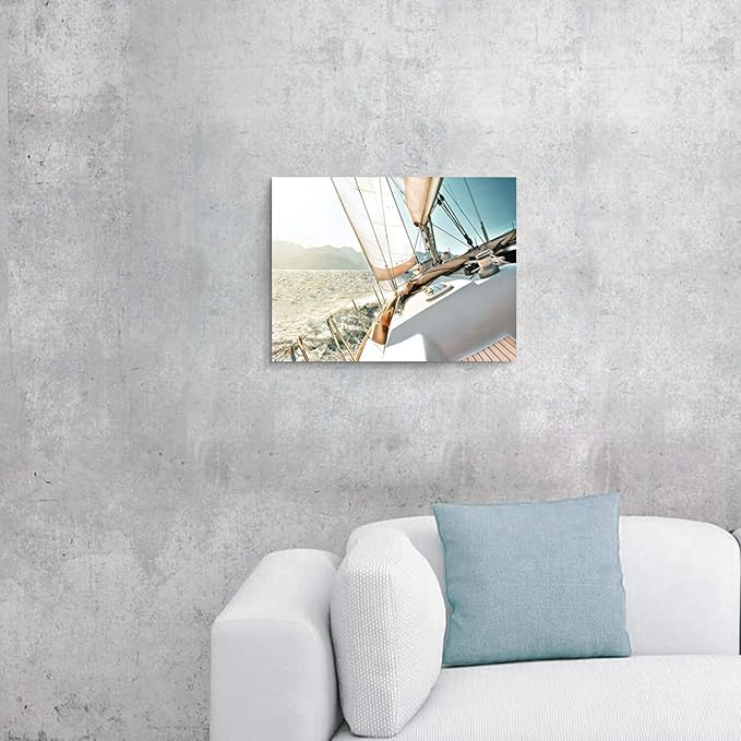 ARTISTIC PATH Sailboat Picture Seascape Wall Art: Nautical Artwork Print on Canvas Painting for Bedrooms (16" W x 11" H,Multi-Sized)-Ruum Studio Home