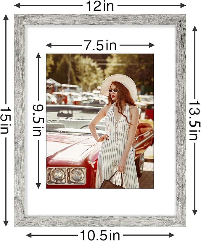 Vittanly 11x14 Picture Frames Set of 9, Shatter Resistant Plexiglass, Display 8x10 Pictures with Mat or 11x14 without Mat, Photo Frames for Wall or Tabletop, Engineered Wood, Grey-Ruum Studio Home