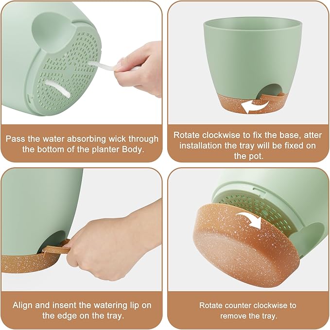 Plant Pots 8/7/6.5/6/5.5/5 Inch Self Watering Pots, Set of 6 Plastic Planters with Drainage Holes and Saucers,Plastic Flower Pots,Nursery Planting Pot for Indoor Out Door Plants（Green）-Ruum Studio Home