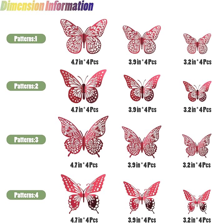SAOROPEB 3D Butterfly Wall Decor - 48 Pcs, 4 Styles, 3 Sizes - Removable Stickers (Blood Red) for Birthday & Party Celebrations-Ruum Studio Home