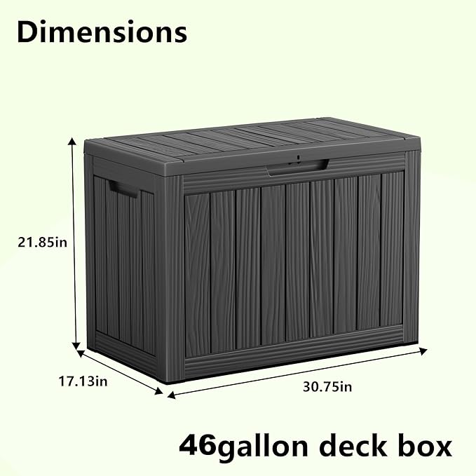 Vixzen 46 Gallon Resin Deck Box, Lockable Outdoor Storage Box for Patio Cushions Storage Furniture,Garden Tools, Pool Supplies, Weatherproof and UV Resistant,Black-Ruum Studio Home