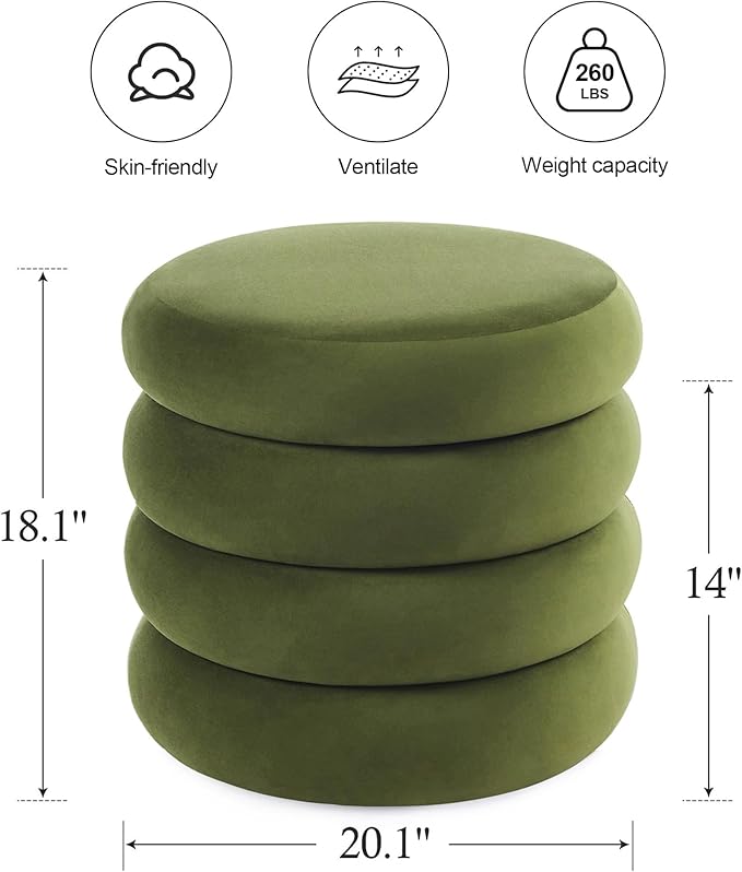 ONEVOG Round Storage Ottoman, 20" Small Ottomans Table with Removable Lid, Velvet Fabric Soft Footrest Stool for Couch, Upholstered Stuffed Circle Seat for Livingroom/Bedroom/Dorm/Vanity, Olive Green-Ruum Studio Home