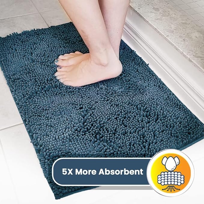 Muddy Mat® 4-Piece Atlantic Blue Medium 30"X19" AS-SEEN-ON-TV Highly Absorbent Microfiber Door Mat, Bath Mat and Pet Rug, Non Slip Thick Washable, Soft Chenille for Kitchen Bedroom Indoor and Outdoor-Ruum Studio Home