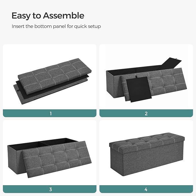 SONGMICS Mazie Collection - 43 Inches Ottoman Storage Bench, 35 Gal. Folding Chest with Breathable Linen-Look Fabric, Load up to 660 lb, for Entryway, Living Room, Bedroom, Dark Gray ULSF077G04-Ruum Studio Home