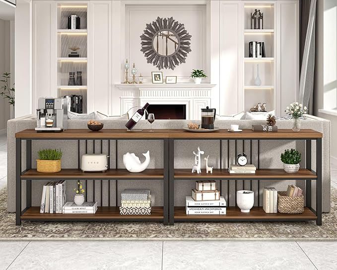 FOLUBAN Console Table for Entryway, Narrow Sofa Table with 3 Tier Storage Shelf for Living Room Hallway Behind Couch, Rustic Walnut-Ruum Studio Home