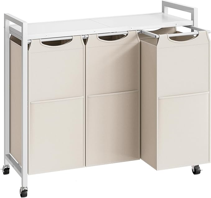 HOOBRO Laundry Sorter 3 Section, Laundry Hamper with Wheels, 3 × 11.5 Gal (43.4L), Rolling Laundry Basket, Pull-Out and Removable Oxford Fabric Bags, White WG76XY01-Ruum Studio Home