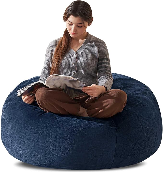 Bean Bag Chair 3Ft, Memory Foam Filled, Large Beanbag Chairs for Adults and Teens, Soft Sofa with Removable Flannel Cover, Round Couch for Living Room Bedroom College Dorm (Blue, 3FT-36×36"×24")-Ruum Studio Home