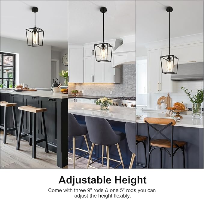 2 Pack 1-Light Black Pendant Lights for Kitchen Island, Farmhouse Metal Pendant Light Iron Cage Hanging Light Fixtures with Clear Glass Shade for Dining Room, Entryway, Hallway, Foyer-Ruum Studio Home