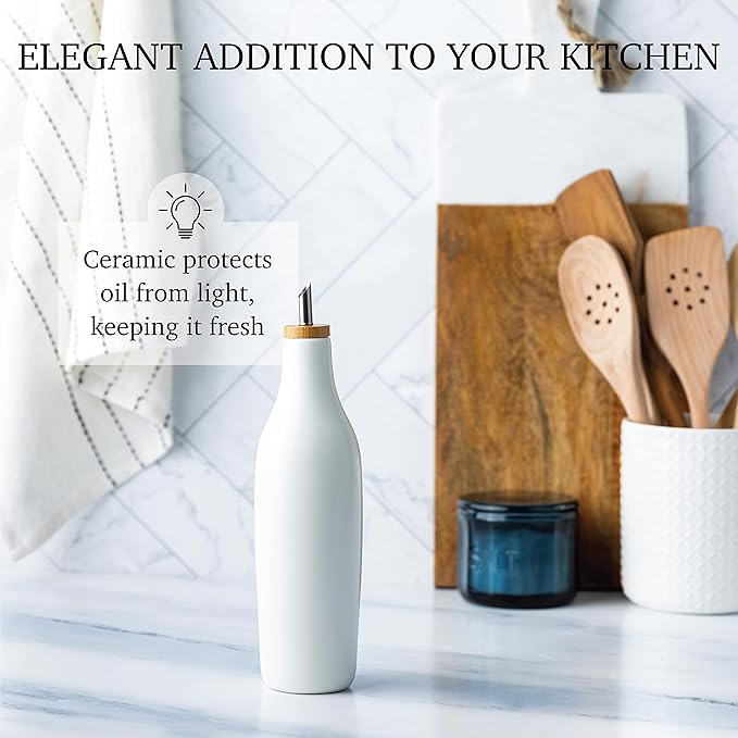 kitchentoolz Ceramic Olive Oil Dispenser Bottle - Vinegar EVOO Soy Sauce Holder - Minimalist White Kitchen Accessories - 16.9 oz Kitchen Oil Cruet Pour Bottle-Ruum Studio Home