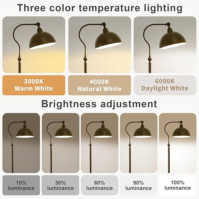 Bright Reading Floor Lamp with Remote Control and Bluetooth Dimming,Rustic Vintage Living Room Bedroom Bedside Office Study Library Adjustable Black Standing Warm Lights, Mid Century Modern Home Decor-Ruum Studio Home