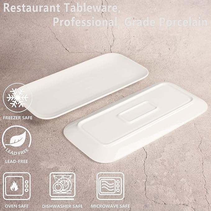 Serving Platters Set of 4, Rectangular Serving Plates, Serving Trays for Entertaining Party, Microwave,Oven,Dishwasher Safe,Kitchen Dinnerware, White 12.4 Inch-Ruum Studio Home