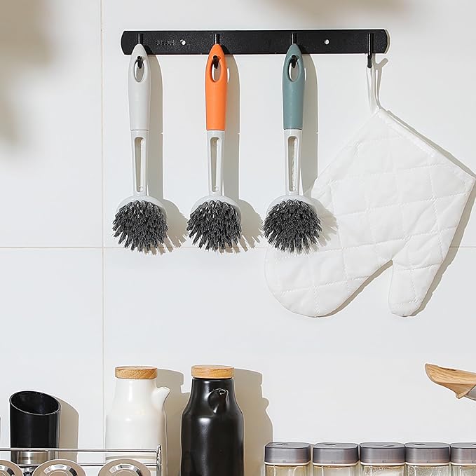 Patelai 12 Pack Kitchen Scrub Dish Brush with Long Handle Dish Scrubber with Stiff Bristles Scrub Brushes for Kitchen Dishes Washing Tools, Pots, Pans and Sink Cleaning (Multicolor)-Ruum Studio Home