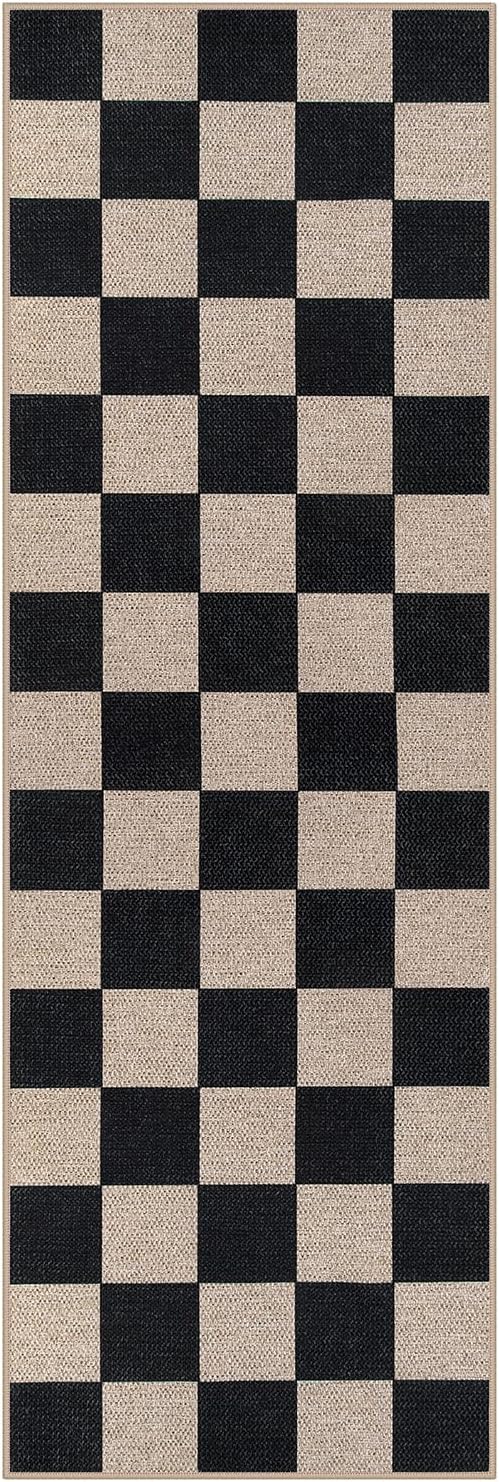 Lahome Checkered Easy Jute Runner Rug, 2x6 Kitchen Runner Rug Non Slip Washable Outdoor Carpet for Entryway Indoor, Checkerboard Black Indoor Outdoor Carpet Runners for Hallway 6ft Entry-Ruum Studio Home