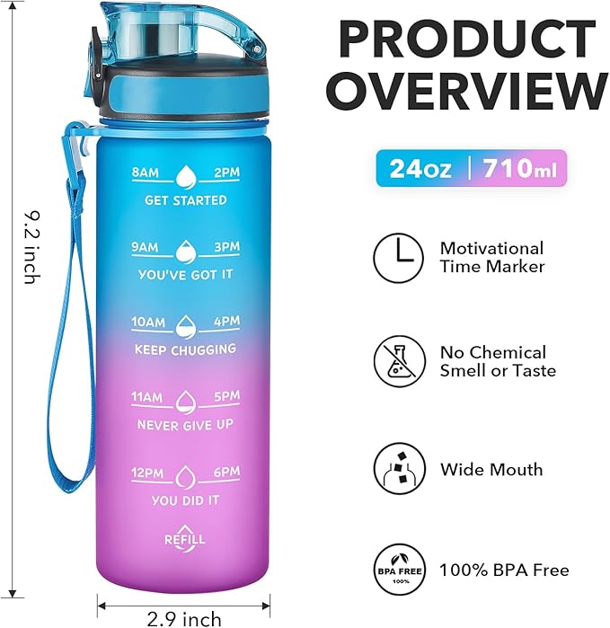 Enerbone Water Bottle, Leakproof BPA & Toxic Free, Motivational Water Bottle with Times to Drink and Straw, Fitness Sports Water Bottle with Strap for Office, Gym, Outdoor Sports-Ruum Studio Home