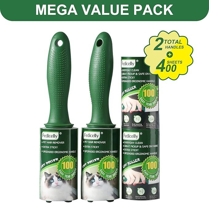 Fedicelly Extra Sticky Lint Rollers Pet Hair Remover for Laundry Clothes Furniture Carpet,Total 400 Sheets Lint Rollers Refills Dog Cat Hair Lint Remover Brush Couch-Ruum Studio Home