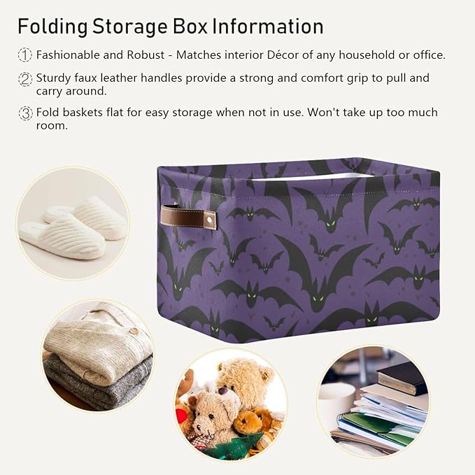 Storage Basket Bin Halloween with Bat Organizer Basket Collapsible Shelf Basket Cube with handle for Nursery Bedroom Bathroom-Ruum Studio Home