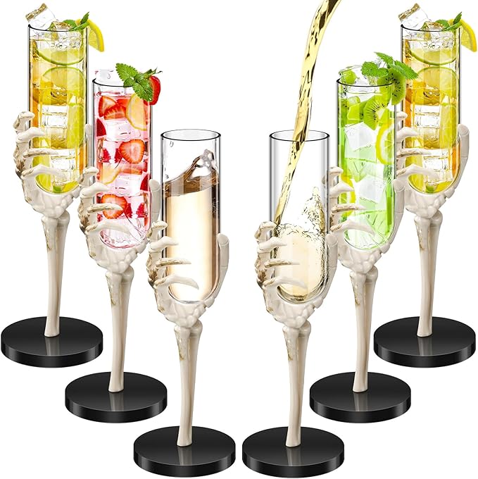 Yinkin 6 Pcs Halloween Skeleton Hand Wine Glass 2.7 oz Halloween Goblets with Skeleton Hand Plastic Champagne Flutes Spooky Creepy Cups for Haunted House Party Decorations-Ruum Studio Home