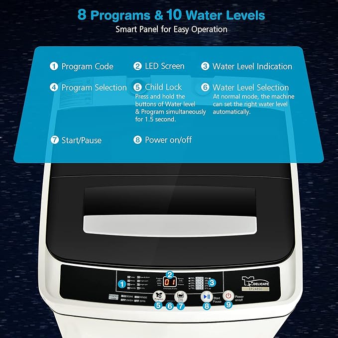 Giantex Portable Washing Machine, 2 in 1 Full Automatic Laundry Washer 1.5Cu.Ft 11lbs Capacity Washing and Spinning Combo 8 Programs 10 Water Levels Energy Saving Top Load Washer for Apartment Dorm-Ruum Studio Home