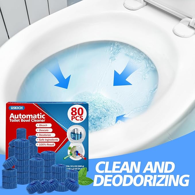 USKICH Toilet Bowl Cleaner Tablets 80 PACK, Bathroom Automatic Toilet Tank Blue Cleaners with Bleach, Slow-Releasing Household Toilet Cleaners for Deodorizing, Descaling, against Tough Stains-Ruum Studio Home