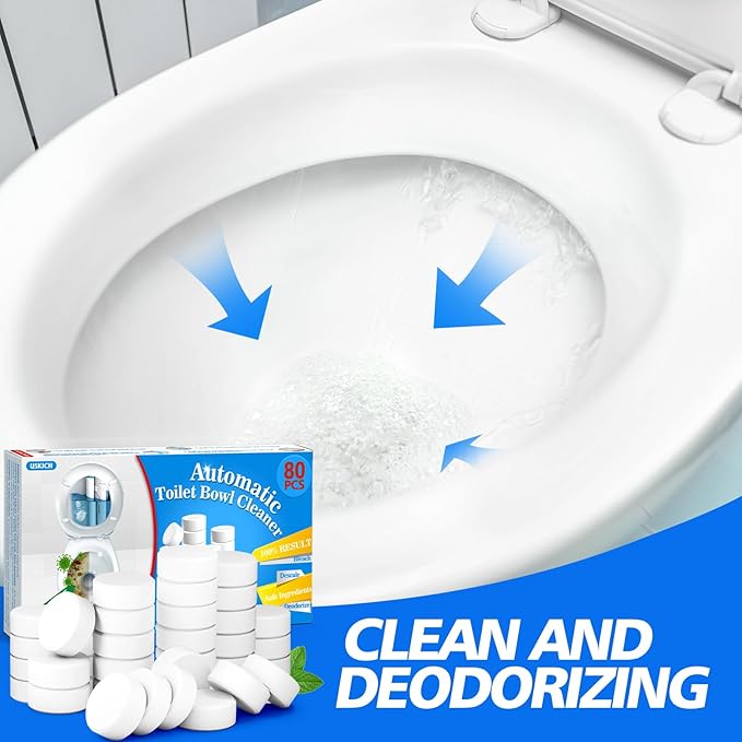 USKICH Toilet Bowl Cleaner - 80 PACK, Household Automatic Toilet Bowl Cleaners with Bleach, Bathroom Toilet Tank Cleaners Tablets with Sustained-Release Technology for Against Tough Stains-Ruum Studio Home