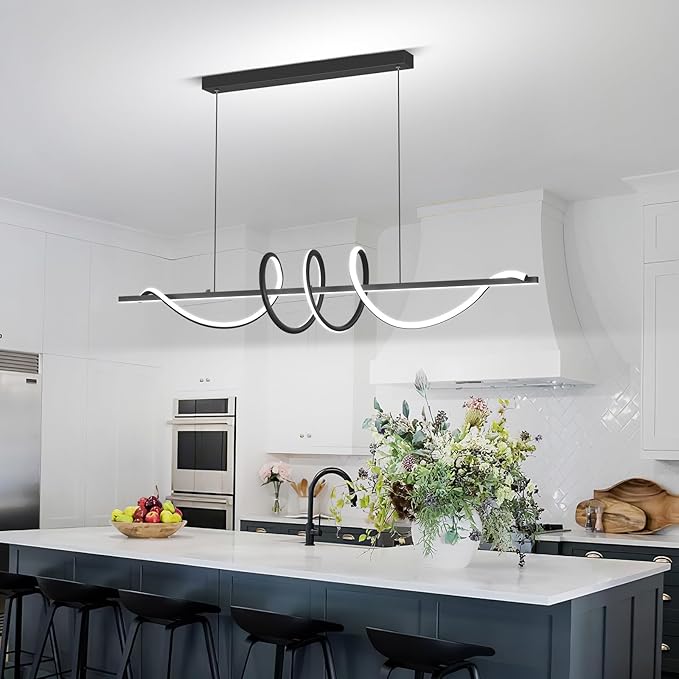 JAYMP Dining Room LED Chandelier 60W Dimmable Kitchen Island Light Modern Pendant Light Geometric Design Hanging Light Fixture Black 45 Inches-Ruum Studio Home