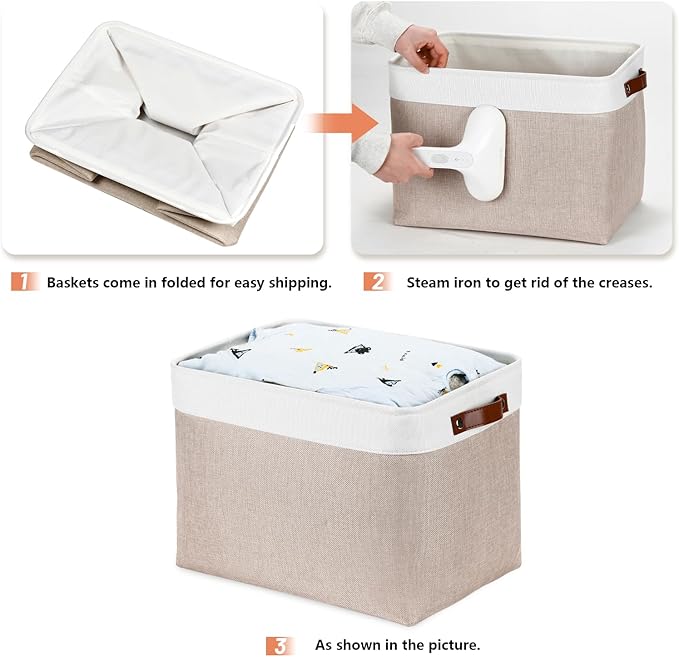 DULLEMELO Fabric Storage Bins, Lining Fabric Baskets For Gifts, Large Storage Baskets for Toys Books Clothes Storage, Foldable Storage Basket for Office Home Shelves Closets Organizing(White&Khaki)-Ruum Studio Home