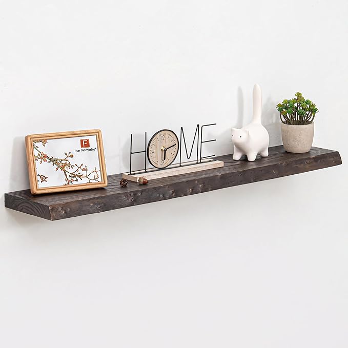 Fun Memories Solid Elm Wood Floating Shelves, 42 Inch Floating Shelves for Wall, Wall-Mounted Live Edge Wooden Shelves with Invisible Heavy-Duty Brackets for Books, Bathroom, Kitchen, Walunt Finish-Ruum Studio Home