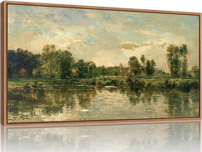 Tinonedraw Vintage Nature Framed Canvas Wall Art Set of 3, French Country Wall Decor, Rustic Landscape Farmhouse Art Paintings, Olive Green Trees Art Prints for Living Room Bedroom Office 20"x40"-Ruum Studio Home