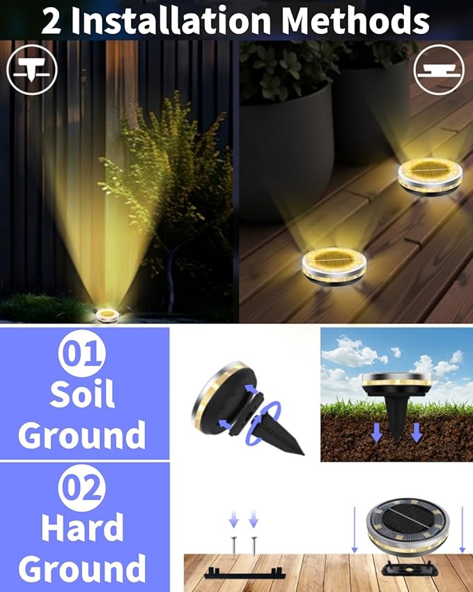 Solar Ground Lights Outdoor 18 Pack Waterproof, Upgraded Solar Garden Lights with 4 Side Light, Stainless Steel Solar Powered Disc Landscape Light for Walkway Lawn Yard Patio Deck-Warm White-Ruum Studio Home